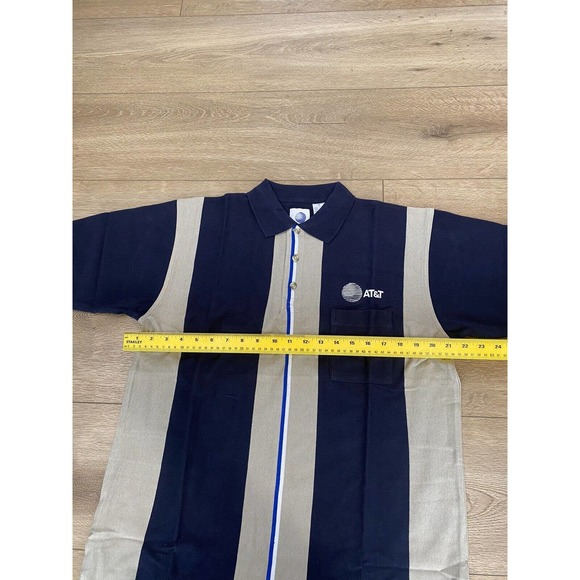 Vintage AT&T Polo Shirt Mens Medium Blue Brown Short Sleeve Employee Uniform - Picture 6 of 6